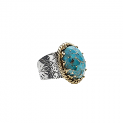Bague ANTIQUE argent doré - Anneau ethnique & Turquoise ovale BIJOUX CANYON