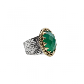 Bague ANTIQUE argent doré - Anneau ethnique & Onyx vert ovale BIJOUX CANYON