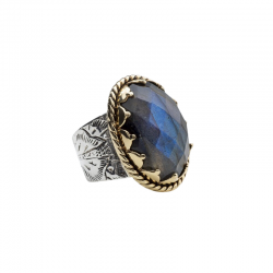 Bague ANTIQUE argent doré - Anneau ethnique & Grosse Labradorite ovale CANYON BIJOUX ARGENT