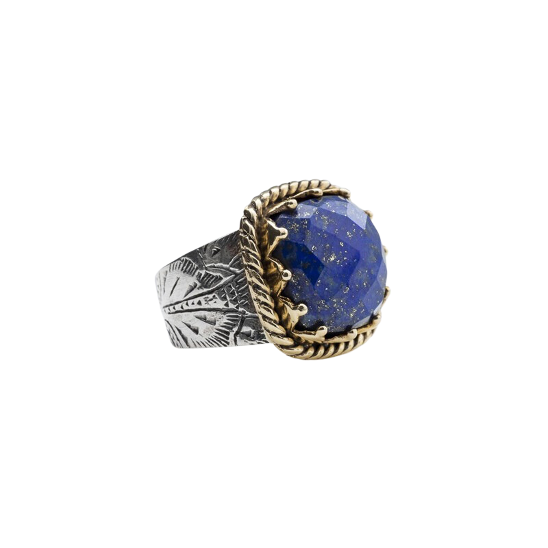 Bague ANTIQUE argent doré - Anneau ethnique & Lapis Lazuli carré  BIJOUX CANYON