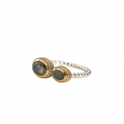 Bague fine argent doré ELIOTE - Double Labradorites ovales CANYON