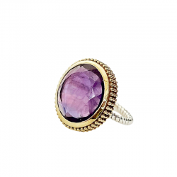 Bague argent doré ethnique CAPUCINE - Améthyste ronde