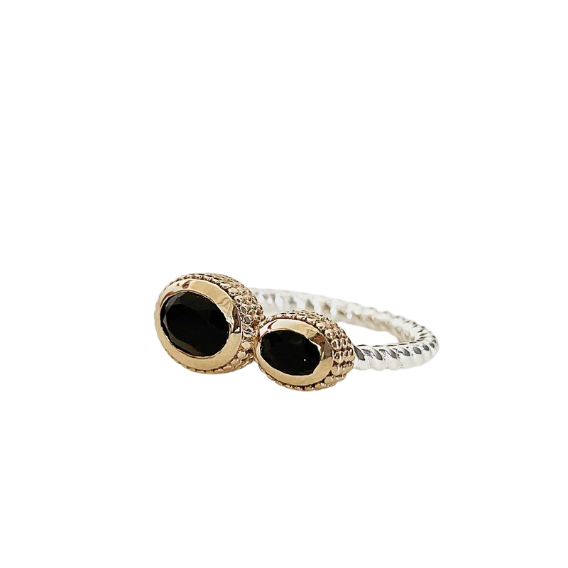 Bague fine argent doré ELIOTE - Double Onyx noires ovales CANYON