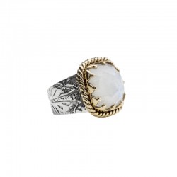 Bague ANTIQUE argent doré - Anneau ethnique & Pierre de Lune carrée BIJOUX CANYON