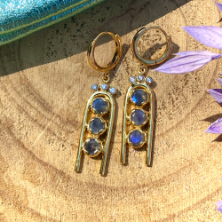 Boucles d'oreilles pendantes GAIA doré - Swarovski & Labradorites