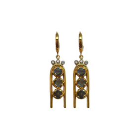 Boucles d'oreilles pendantes XXL GAIA Or - Dormeuses & Labradorites en cabochons - ARGELOUSE