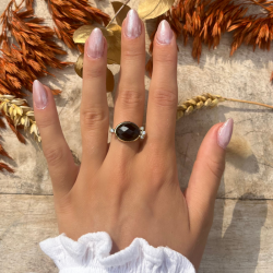Bague Argent doré LEONISSE - Cabochon Onyx noir ovale & Zircons ronds TAILLE 56