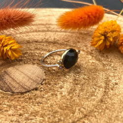 Bague Argent doré LEONISSE - Cabochon Onyx noir ovale & Zircons ronds TAILLE 56