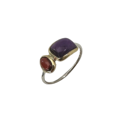 Bague Argent Laiton - Cabochons, Améthyste rectangle & Grenat ovale CANYON