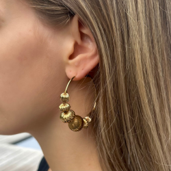 Boucles d'oreilles créoles INTI Or & Perles dorées striées - 2 cm