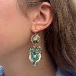 Boucles d'oreilles dormeuses CIRCUS Or - Perles blanches & turquoise