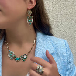 Boucles d'oreilles dormeuses CIRCUS Or - Perles blanches & turquoise