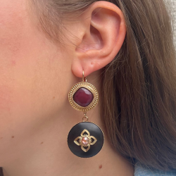 Boucles d'oreilles PORTE-BONHEUR Or - Cabochon en Bois Kamakong