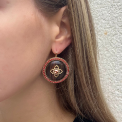 Boucles d'oreilles Dormeuses PORTE-BONHEUR Or - Cabochon Bois Kamakong
