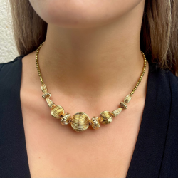 Collier court INTI Or - Perles Hématites & Plastron perles striées