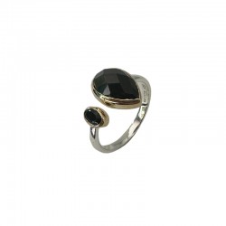 Bague Argent doré Gouttes - Anneau ouvert & Onyx noirs CANYON