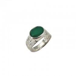 Bague large Argent - Anneau strié & Cabochon Onyx vert ovale BAGUES CANYON