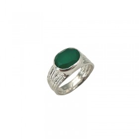 Bague large Argent - Anneau strié & Cabochon Onyx vert ovale BAGUES CANYON