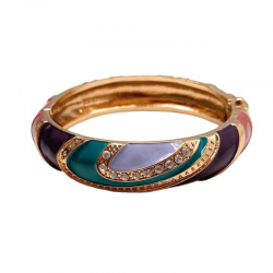 Bracelet Jonc large Amok GELATO Doré - Email rose, aubergine, vert, violet & Zircons blancs - ARGELOUSE