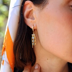 Boucles d'oreilles pendantes GAIA doré - Swarovski & Labradorites