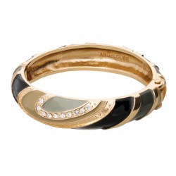 Bracelet Jonc Amok GELATO Doré - Noir, kaki, gris & Zircons blancs ARGELOUSE