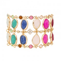 Bracelet manchette Duchesse Or - Pierres en cabochons ovales multicolores signé HIPANEMA