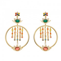 Boucles d'oreilles pendantes Dynasty Or - Puce, oeil & Anneau strassés multicolore HIPANEMA
