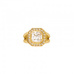 Bague large Castafi Or - Chevalière & Pavé octogonal cristal blanc HIPANEMA