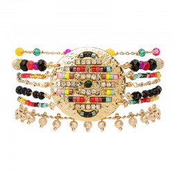 Bracelet manchette multirang Iroquois Or - Médaillon miyukis multicolor HIPANEMA
