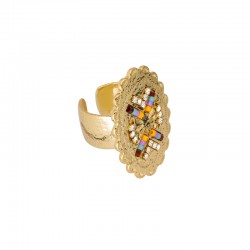 Bague large ajustable Santana Or - Décor Ovale strass & Miyuki multico HIPANEMA