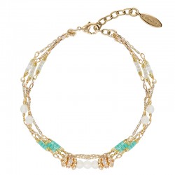 Bracelet fin Louka Or - Chaînes chapelet cristaux & Miyukis émeraude HIPANEMA