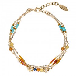 Bracelet fin multirangs Louka Or - Pierres & Miyukis turquoise et ambre HIPANEMA