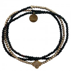 Bracelet élastiqué multirangs BONHEUR - Hématites noir doré & Trèfle zircons Belle Mais Pas Que