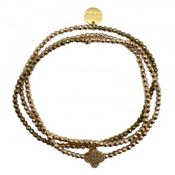 Bracelet élastiqué multirangs BONHEUR - Hématites doré & Trèfle zircons Belle Mais Pas Que
