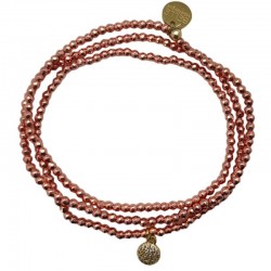 Bracelet élastiqué 3 tours NESS - Or rose & Pastille zirconsBelle Mais Pas Que