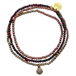 Bracelet élastiqué 3 tours NESS  - Rose violet doré & Pastille zircons Belle Mais Pas Que