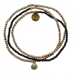 Bracelet élastiqué multirangs JOIE - Hématites noir doré & Pastille zircons Belle Mais Pas Que