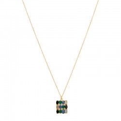 Collier mi-long BOLIVIA Or - Plaque multi Lapis Lazuli, Onyx noir vert, zircons - Une à Une