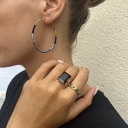 Bague ART NOUVEAU argent doré ATHENA  - Cabochon rectangulaire Onyx noir TAILLE 52