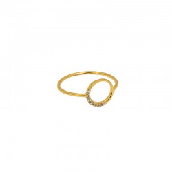 Bague fine MINI MOON - Anneau doré & Cristaux blancs UNE A UNE