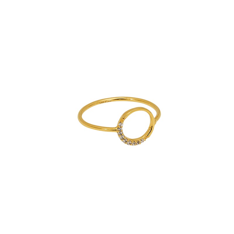Bague fine MINI MOON - Anneau doré & Cristaux blancs UNE A UNE
