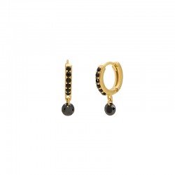 Boucles d'oreilles mini créoles Or CRYSTAL - Dormeuses & Perle cristaux noirs - Une à Une