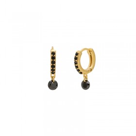 Boucles d'oreilles mini créoles Or CRYSTAL - Dormeuses & Perle cristaux noirs - Une à Une