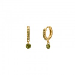 Boucles d'oreilles mini créoles Or CRYSTAL - Dormeuses & Perle cristal vert - Une à Une
