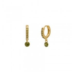 Boucles d'oreilles mini créoles Or CRYSTAL - Dormeuses & Perle cristal vert - Une à Une