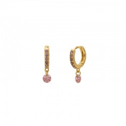 Boucles d'oreilles mini créoles Or CRYSTAL - Dormeuses & Perle cristaux rose - Une à Une