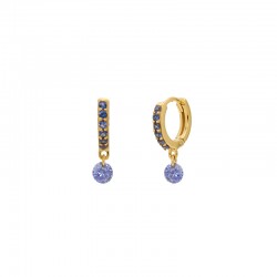 Boucles d'oreilles mini créoles Or CRYSTAL - Dormeuses & Perle cristaux bleus - Une à Une
