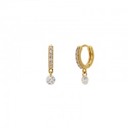 Boucles d'oreilles mini créoles Or CRYSTAL - Dormeuses & Perle cristaux blancs - Une à Une