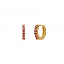 Boucles d'oreilles mini créoles Or CRYSTAL - Dormeuses & Cristaux framboise - Une à Une