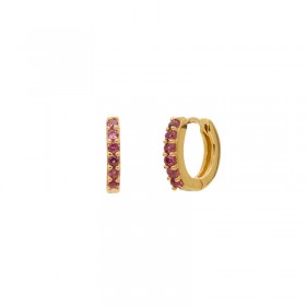 Boucles d'oreilles mini créoles Or CRYSTAL - Dormeuses & Cristaux framboise - Une à Une
